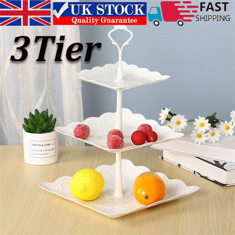 3Tier Cake Stand Afternoon Tea Wedding Party Plates Tableware Embossed Tray